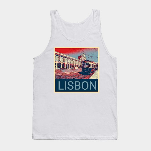 Lisbon in Shepard Fairey style design Tank Top by Montanescu